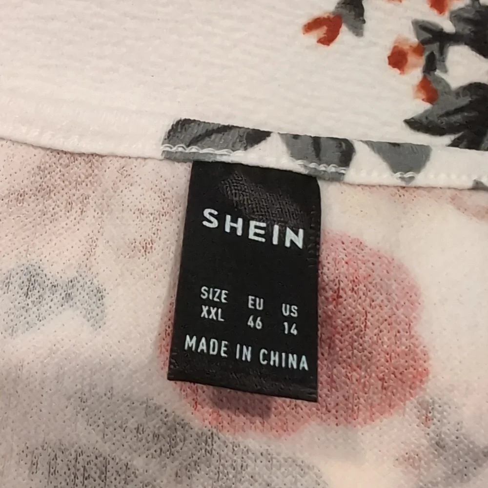 SHEIN White And Red Floral Square Neck Short Sleeve Slit Front Midi Dress XXL